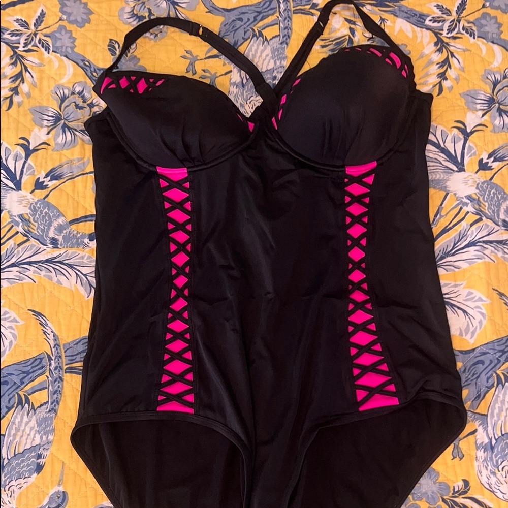 Torrid Black Swimsuit with Pink Accents